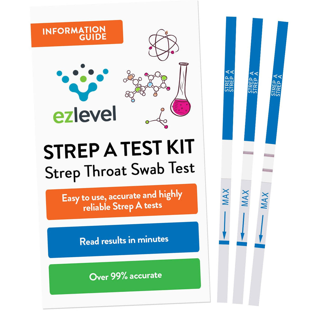 EZ Level Strep A Test Strips Kit for Strep Throat Testing, 25 Tests