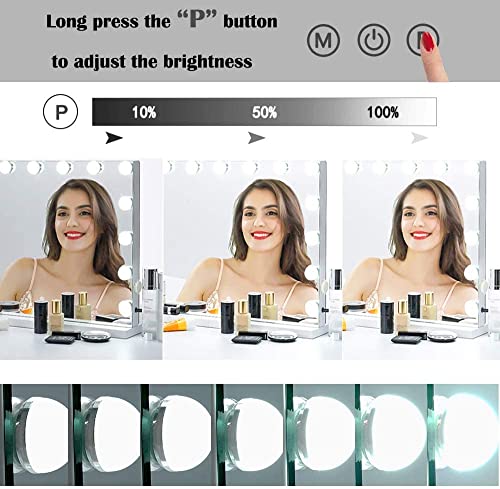 Zdorzi 31.5x 23.6 Wall-Mounted Vanity Makeup Mirror with 18 Dimmable LED Bulbs, 3 Color Modes and Touch Control, Hollywood-Style Dressing Room Mirror, White