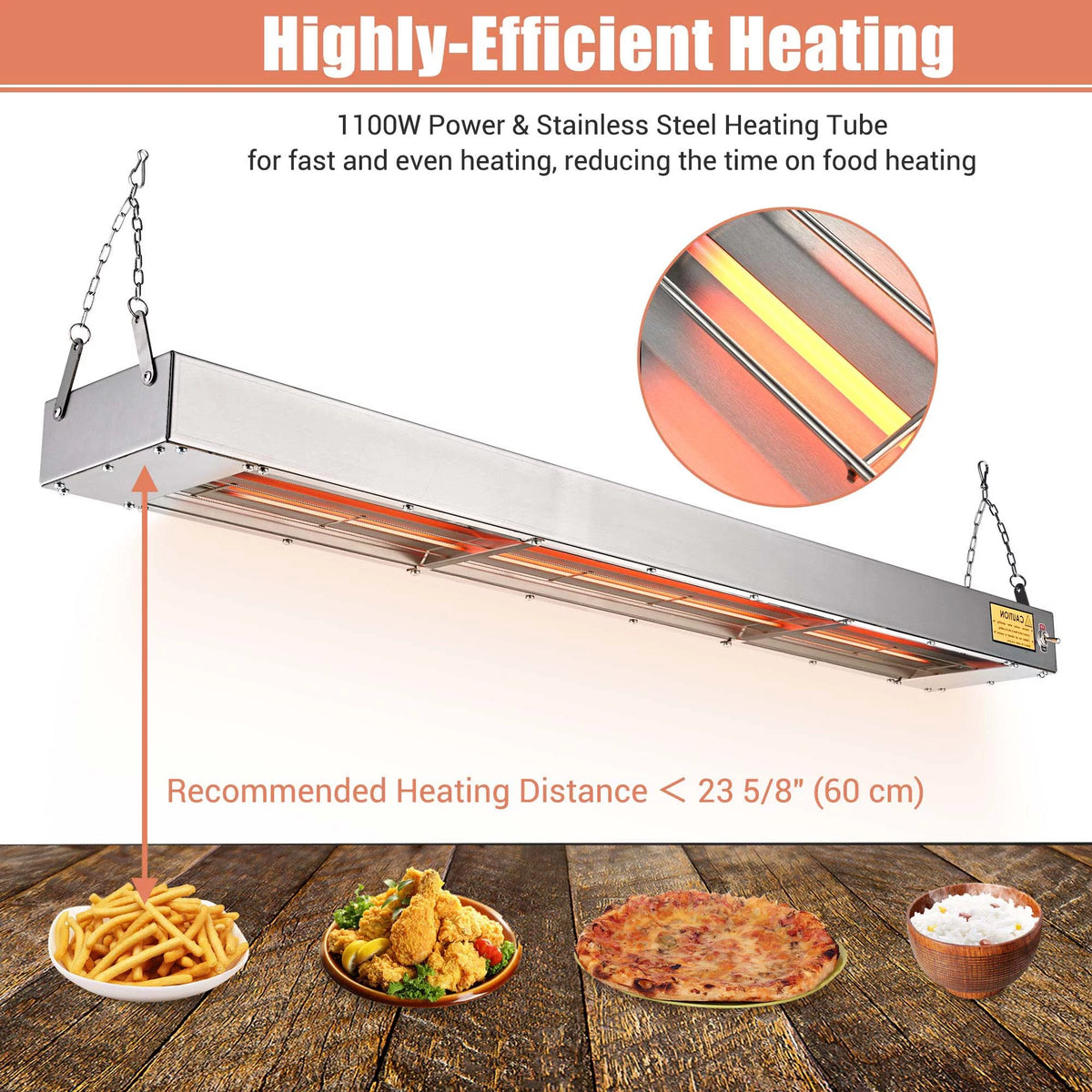 WeChef Commercial Electric Food Warmer with 1100W Strip Heater, Stainless Steel Heating Lamp for Restaurants
