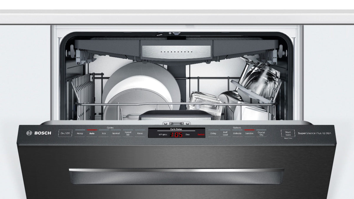 Bosch 800 Series Built-In Dishwasher, 24-Inch Top Control Design with CrystalDry, Third Rack, Stainless Steel Tub and 42 dBA Operation, Black Stainless Steel