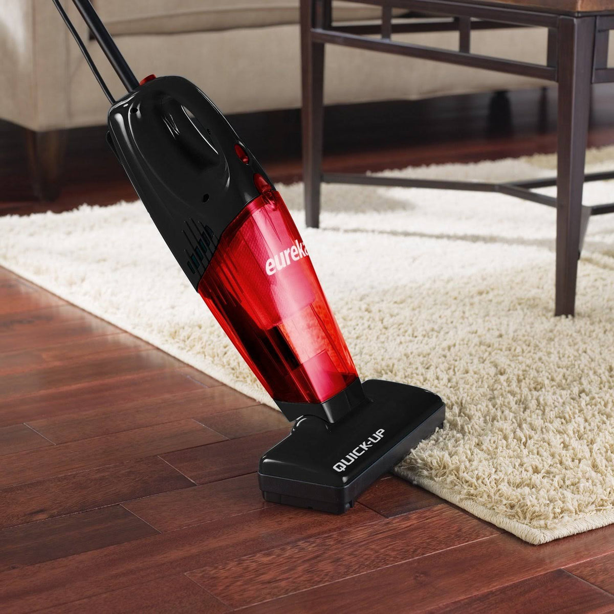 Eureka Quick Up 169H Bagless 2-in-1 Stick Vacuum in Black and Radiant Red