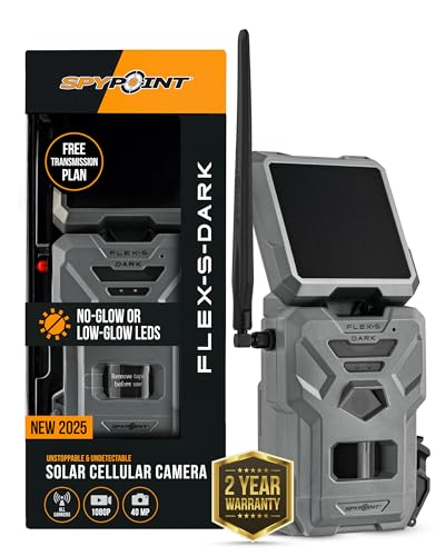 SPYPOINT Flex-S-Dark Solar Cellular Trail Camera with Built-In Solar Panel, 40MP Photos, 1080p Video with Sound, No-Glow Night Vision and Motion Activation