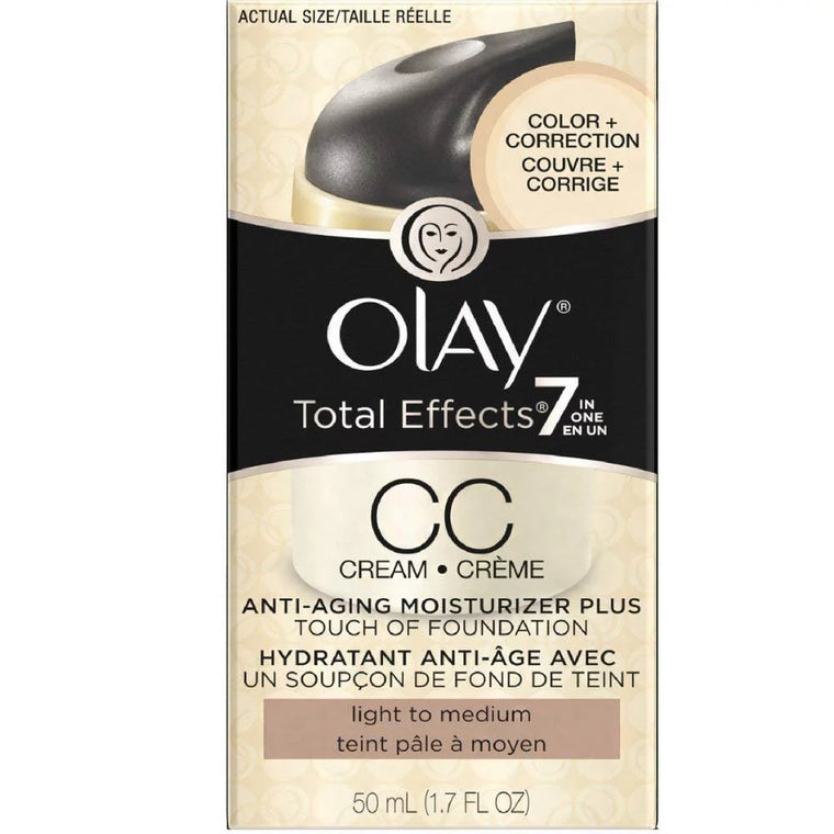 OLAY Total Effects 7-in-One Anti-Aging Moisturizer with Touch of Foundation, Light to Medium, 1.7 oz, Pack of 4