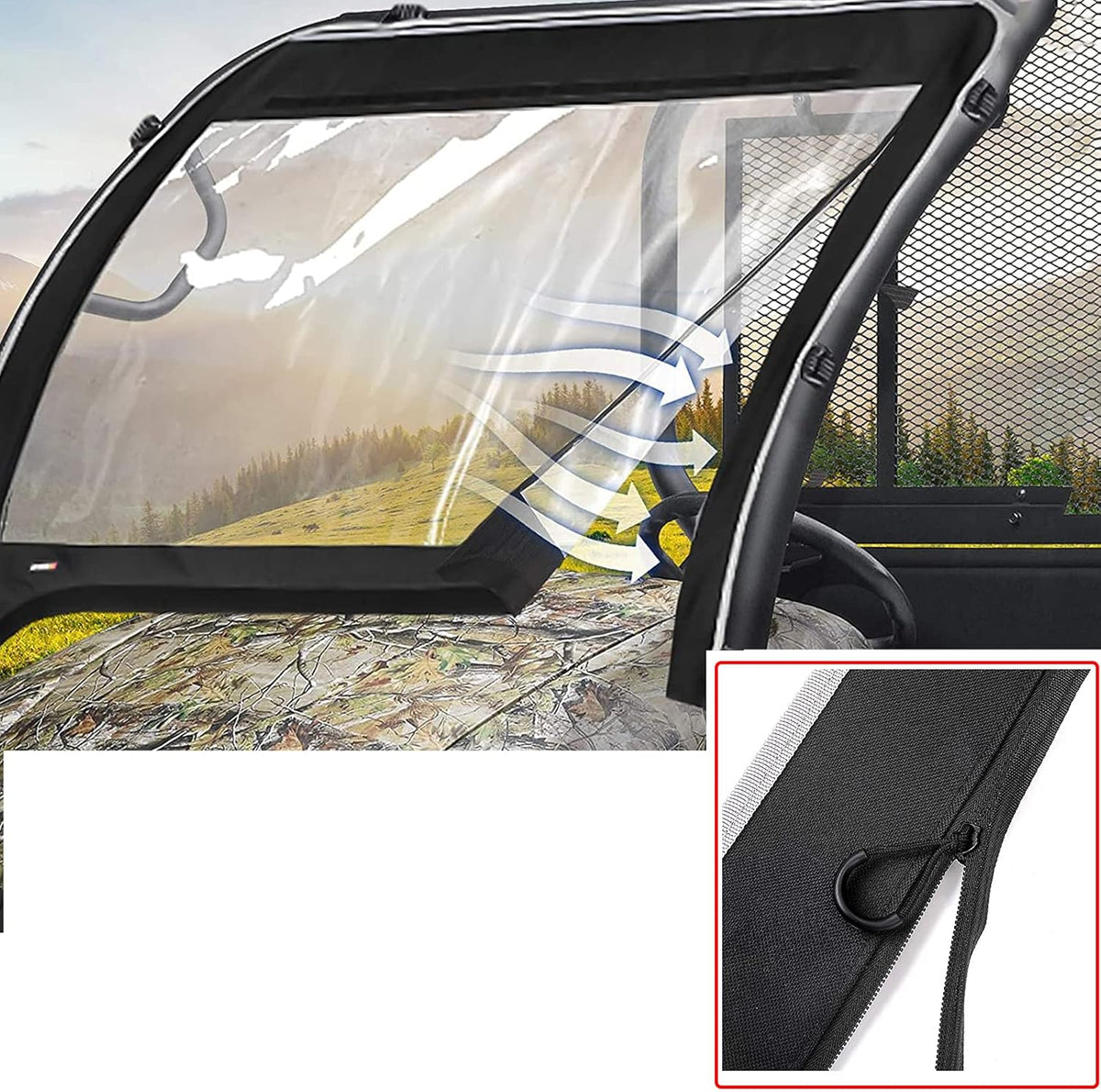 Clear Fold-Up Full Front UTV Windshield Compatible with Kawasaki Mule 600 and Mule 610XC SE SX, Kemimoto
