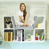 HJZBNONE 6-Cubby Children’s Bookcase with Cushioned Reading Nook, Organizer Cabinet with Soft Cushion and Thick Wood Board, Modern White