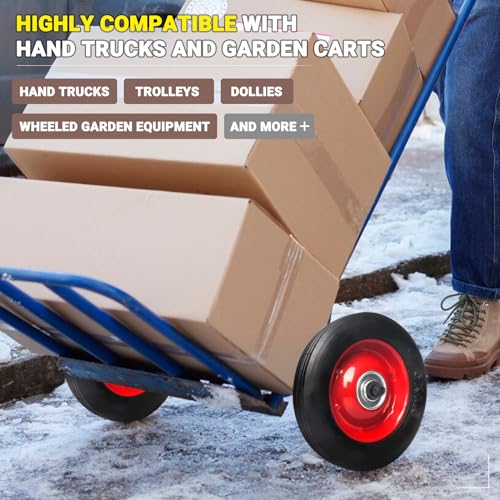 AR-PRO 2-Pack 6 x 1.5-Inch Flat-Free Solid Rubber Hand Truck Wheels with Ball Bearings, 5/8-Inch Bore and 132 lbs Load Capacity