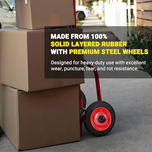 AR-PRO 2-Pack 6 x 1.5-Inch Flat-Free Solid Rubber Hand Truck Wheels with Ball Bearings, 5/8-Inch Bore and 132 lbs Load Capacity