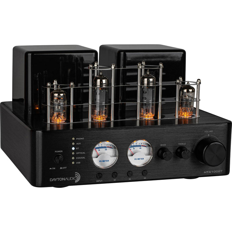 Dayton Audio HTA100BT 100W Hybrid Stereo Tube Amplifier with Bluetooth, USB, AUX, Phono, and Sub Out