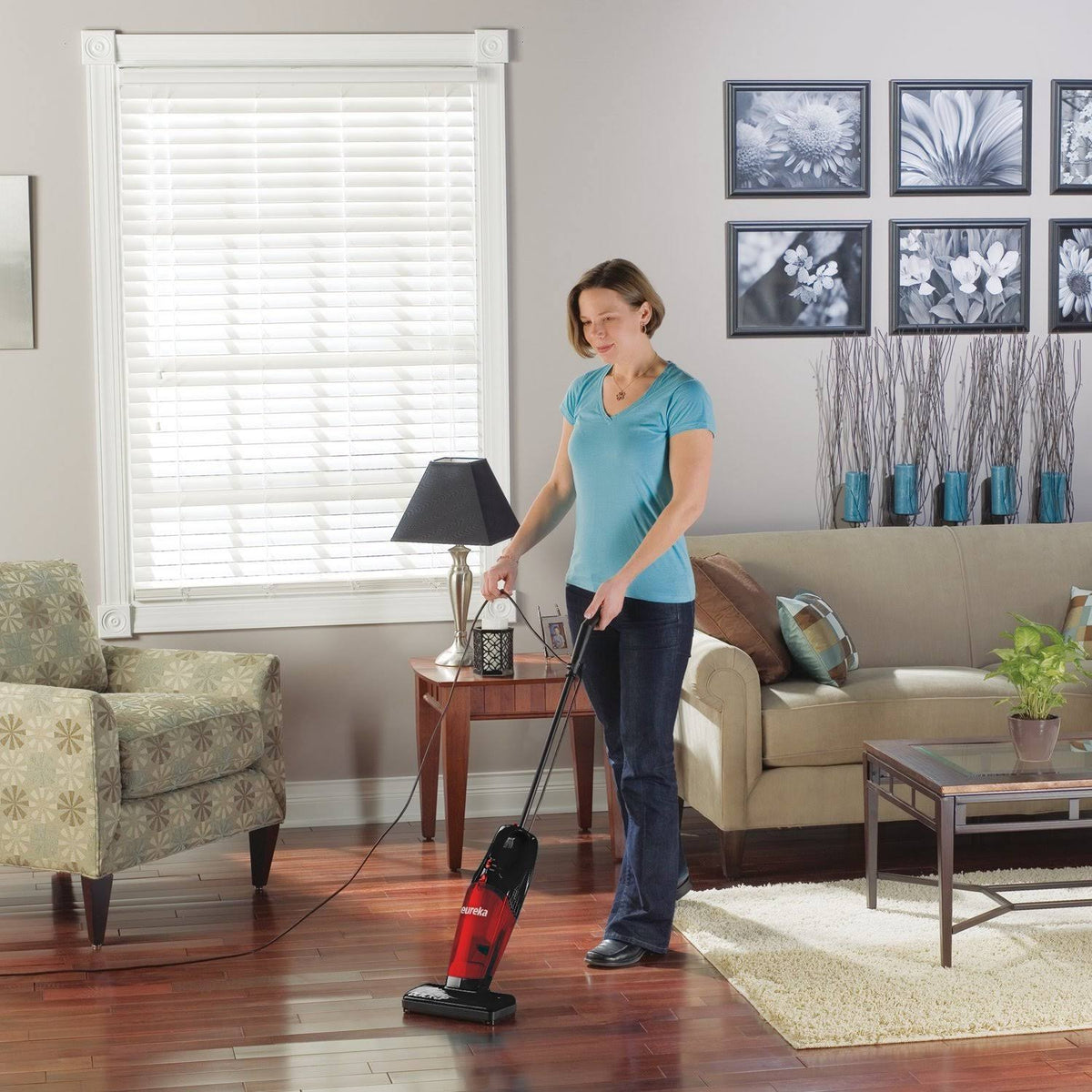 Eureka Quick Up 169H Bagless 2-in-1 Stick Vacuum in Black and Radiant Red